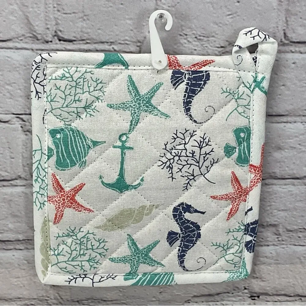 Nautical Beach Theme 4 Piece Kitchen Set 2 Dish Towels 1 Pot Holder 1 Oven Mitt